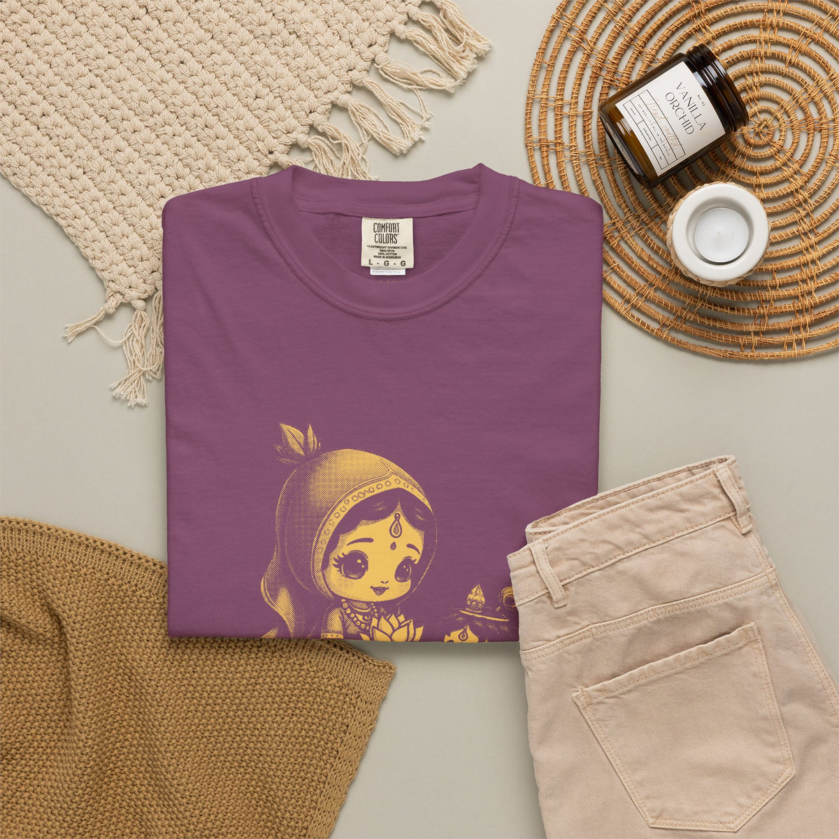 Radha · “Her name comes first.” — Garment-Dyed One-Ink Tee