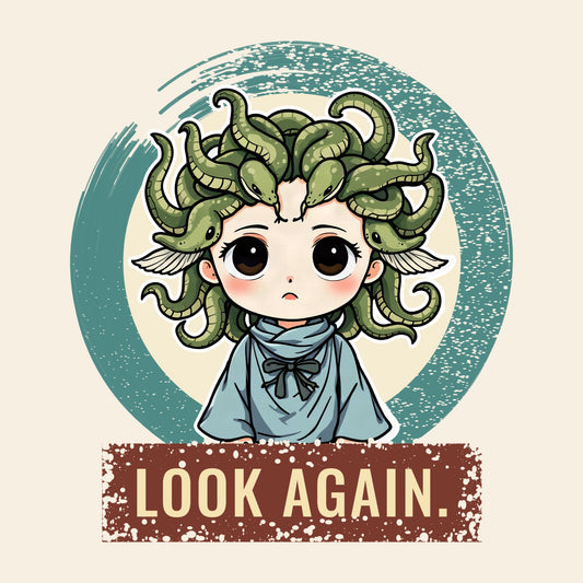 Design card: Medusa, “Look again.”