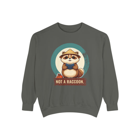 Tanuki: Lucky Greeter at the Shop Door — Garment-Dyed Sweatshirt
