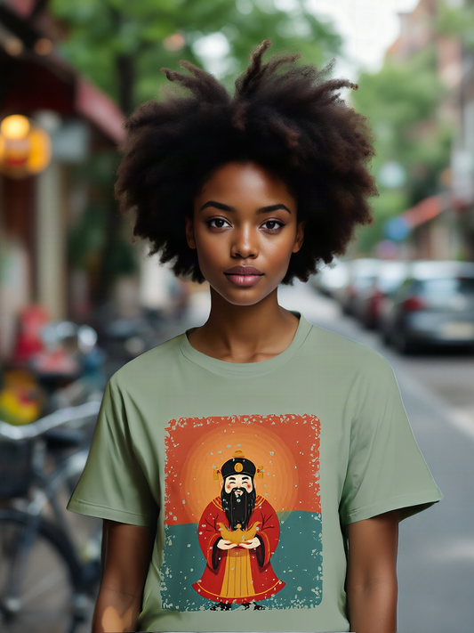 Mockup: AI-generated photo of the design worn by a model. The real shirt is printed to order; colours may vary slightly.
