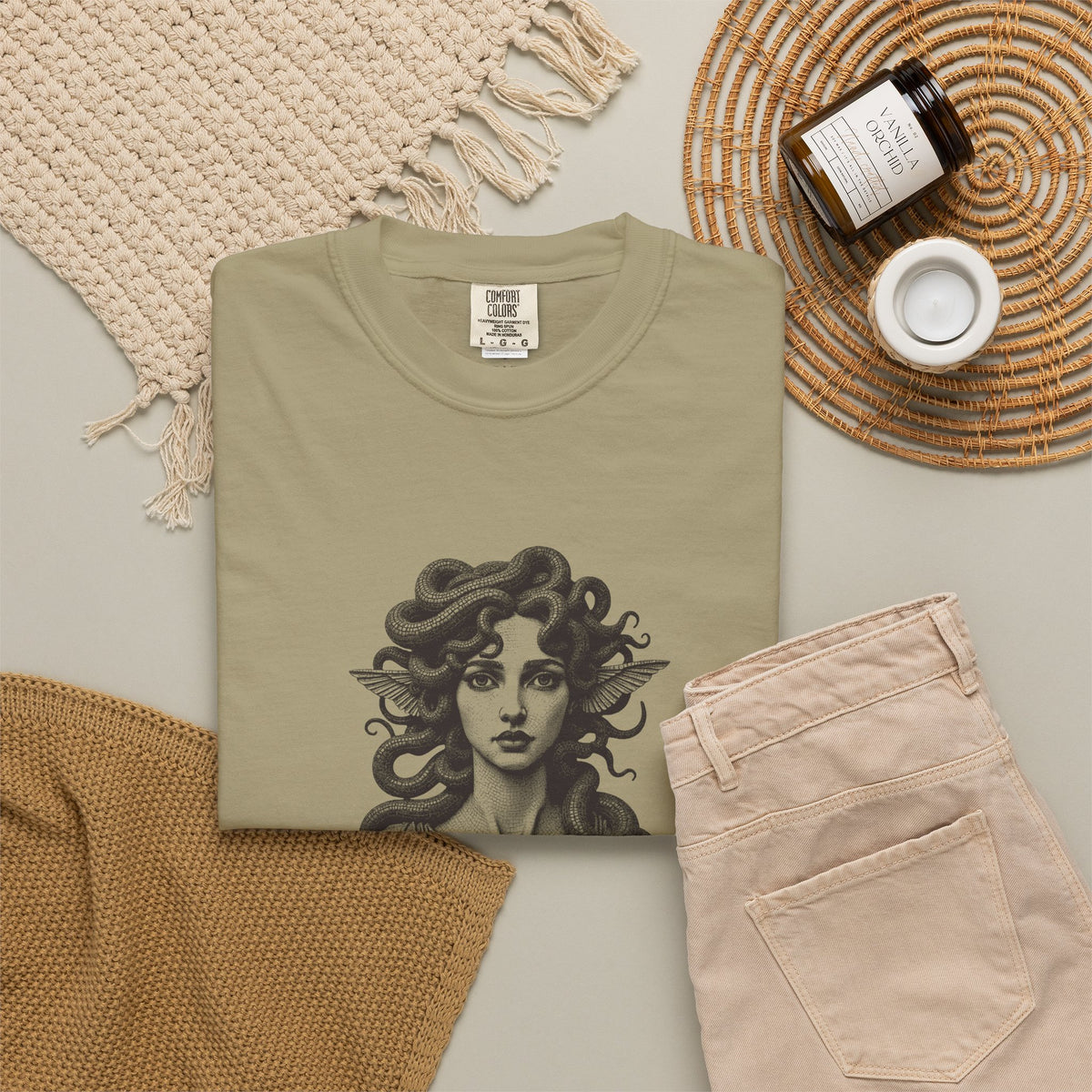 Medusa · “Look again.” — Garment-Dyed One-Ink Tee