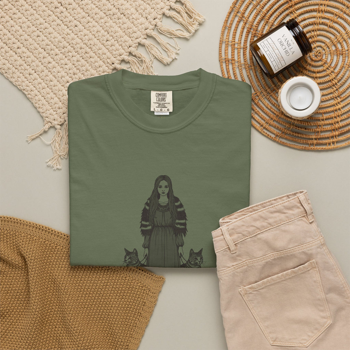 Freyja · “The original cat lady.” — Garment-Dyed One-Ink Tee