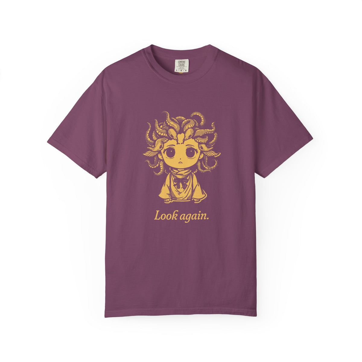 Medusa · “Look again.” — Garment-Dyed One-Ink Tee