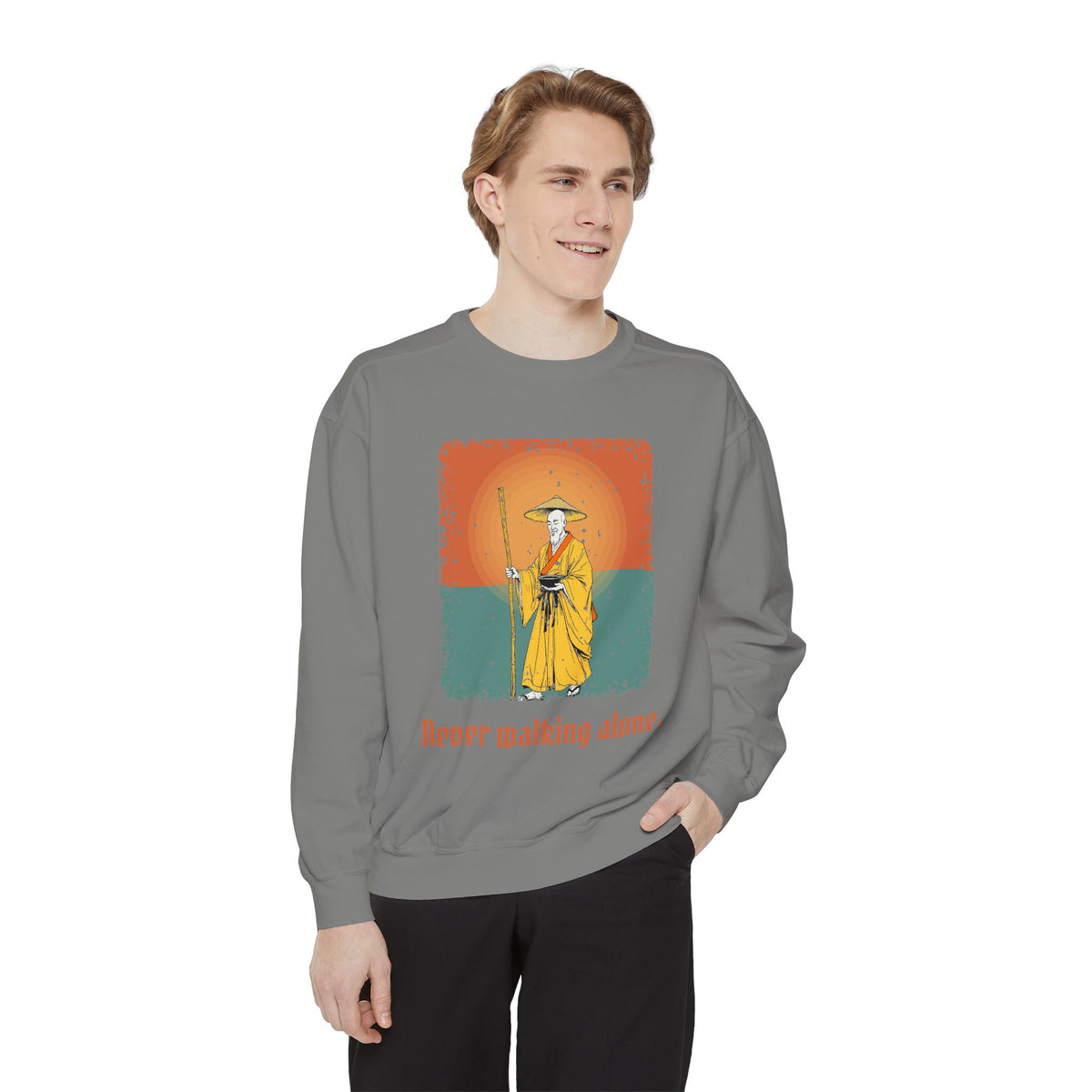 Kōbō Daishi · “Never walking alone.” — Garment-Dyed Sweatshirt