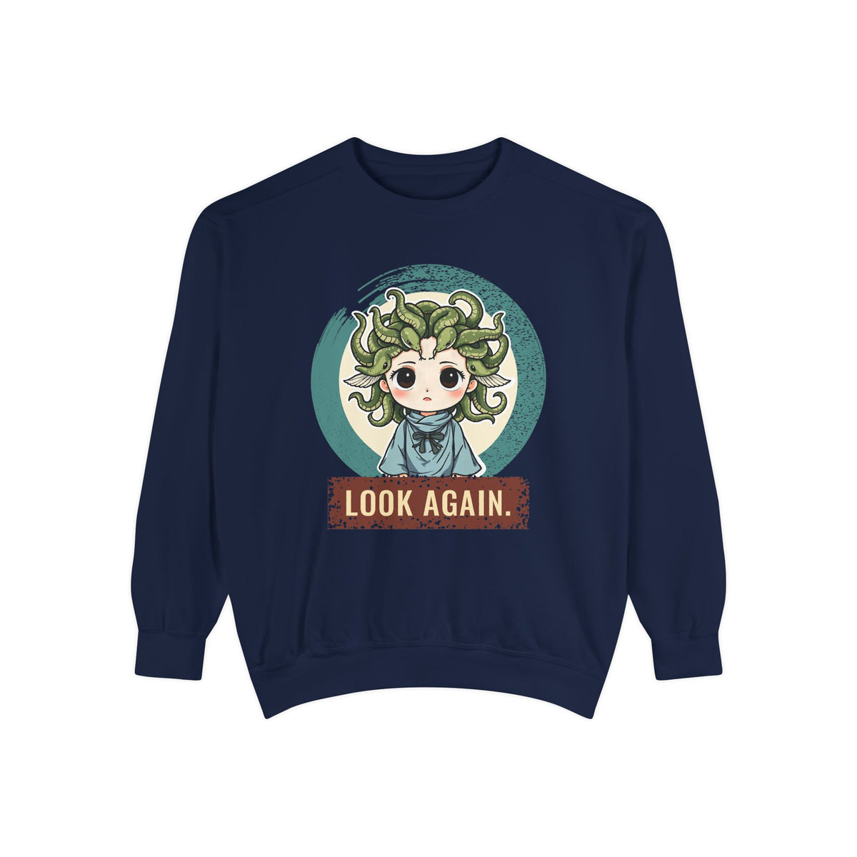 Medusa · “Look again.” — Garment-Dyed Sweatshirt