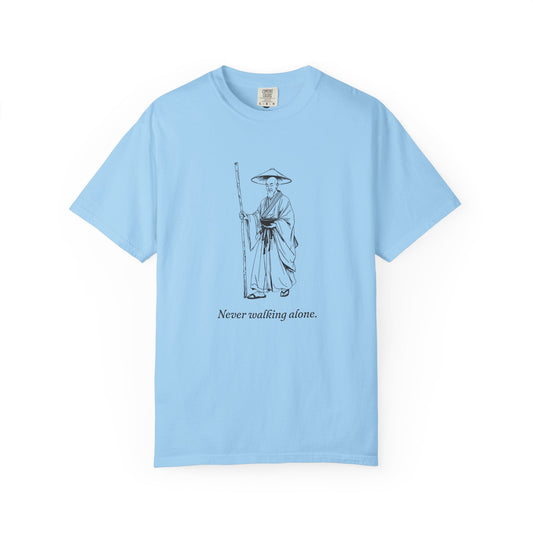 Kōbō Daishi · “Never walking alone.” — Garment-Dyed One-Ink Tee