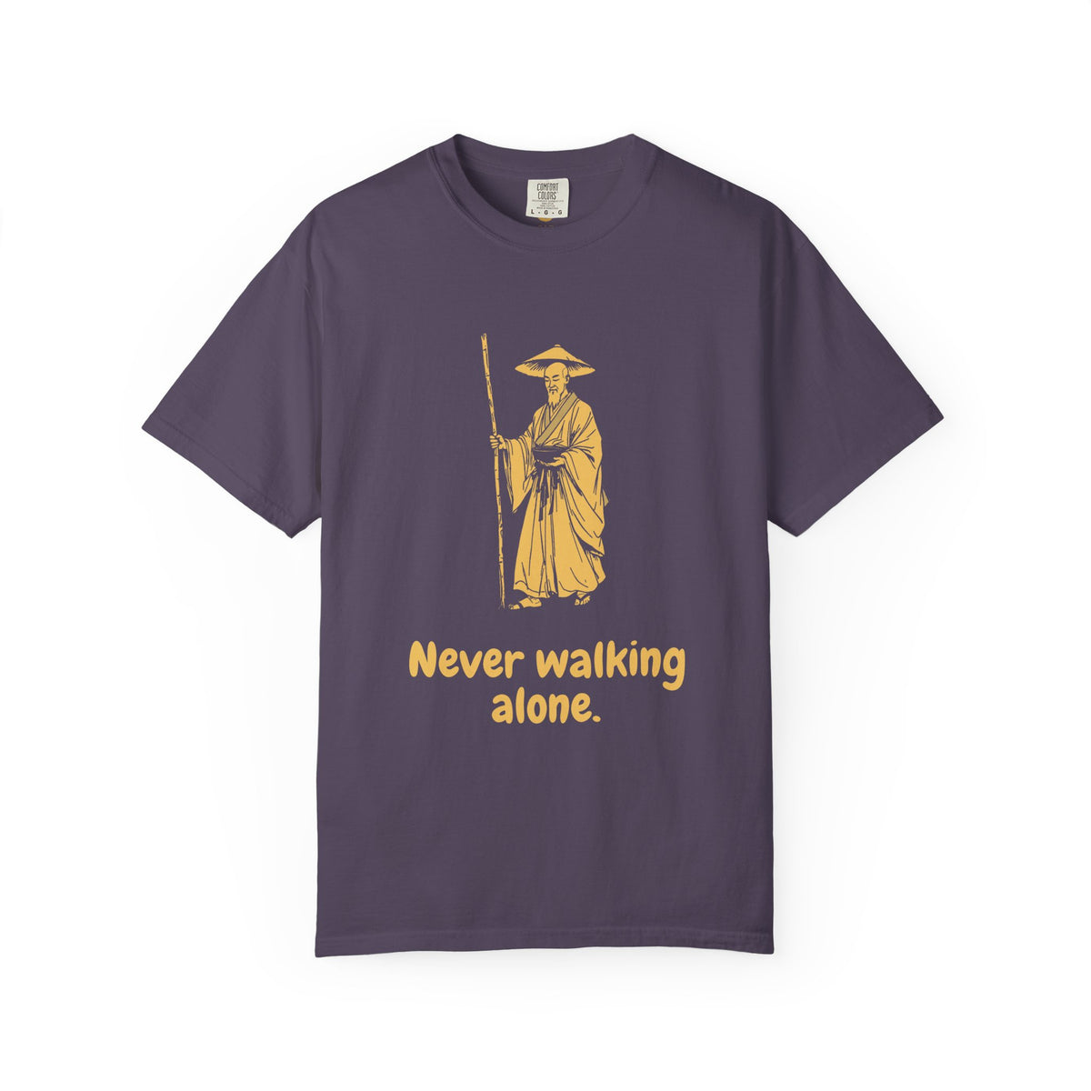 Kōbō Daishi · “Never walking alone.” — Garment-Dyed One-Ink Tee