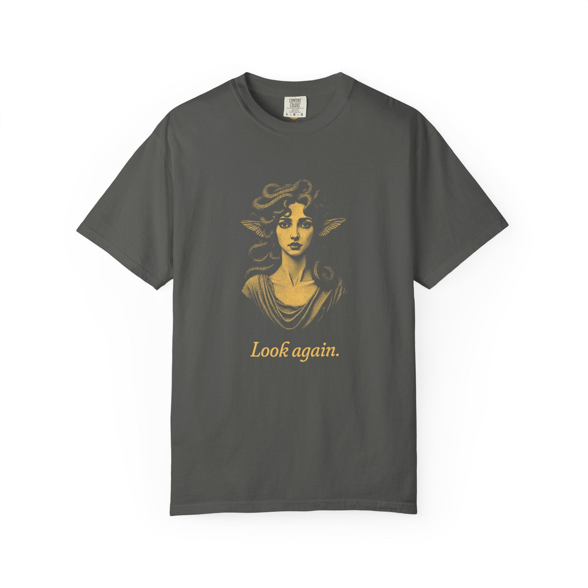 Medusa · “Look again.” — Garment-Dyed One-Ink Tee