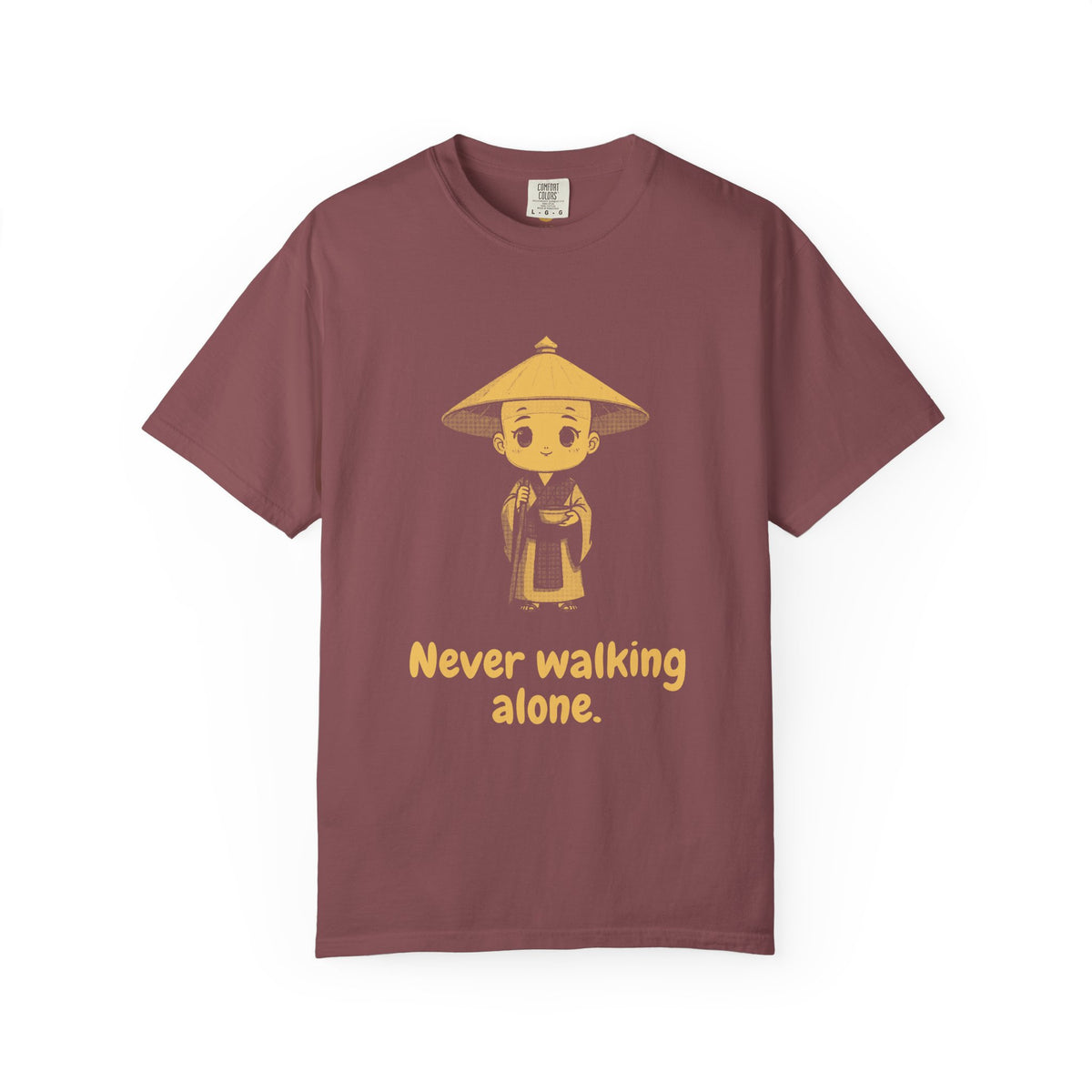 Kōbō Daishi · “Never walking alone.” — Garment-Dyed One-Ink Tee