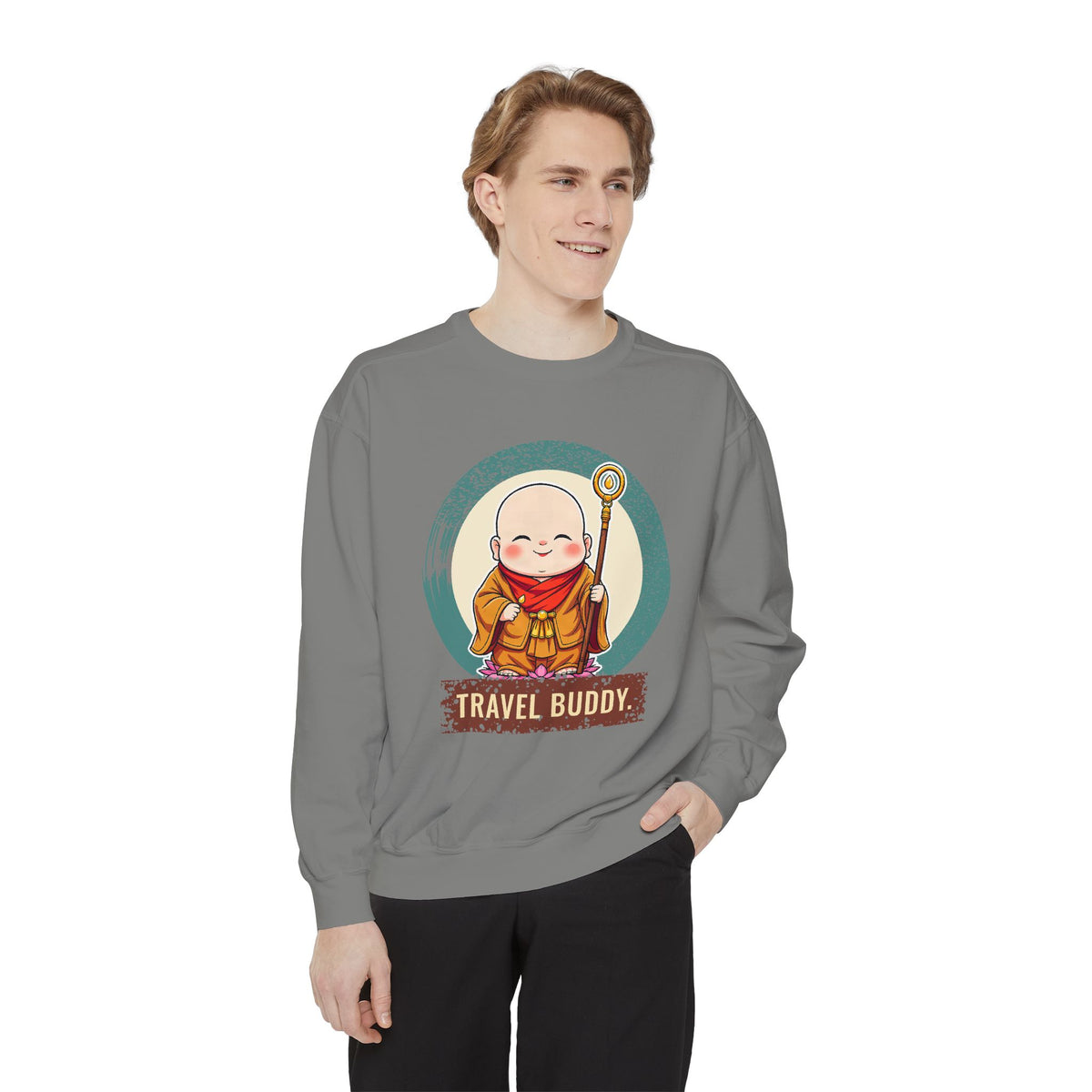 Jizō · “Travel buddy.” — Garment-Dyed Sweatshirt