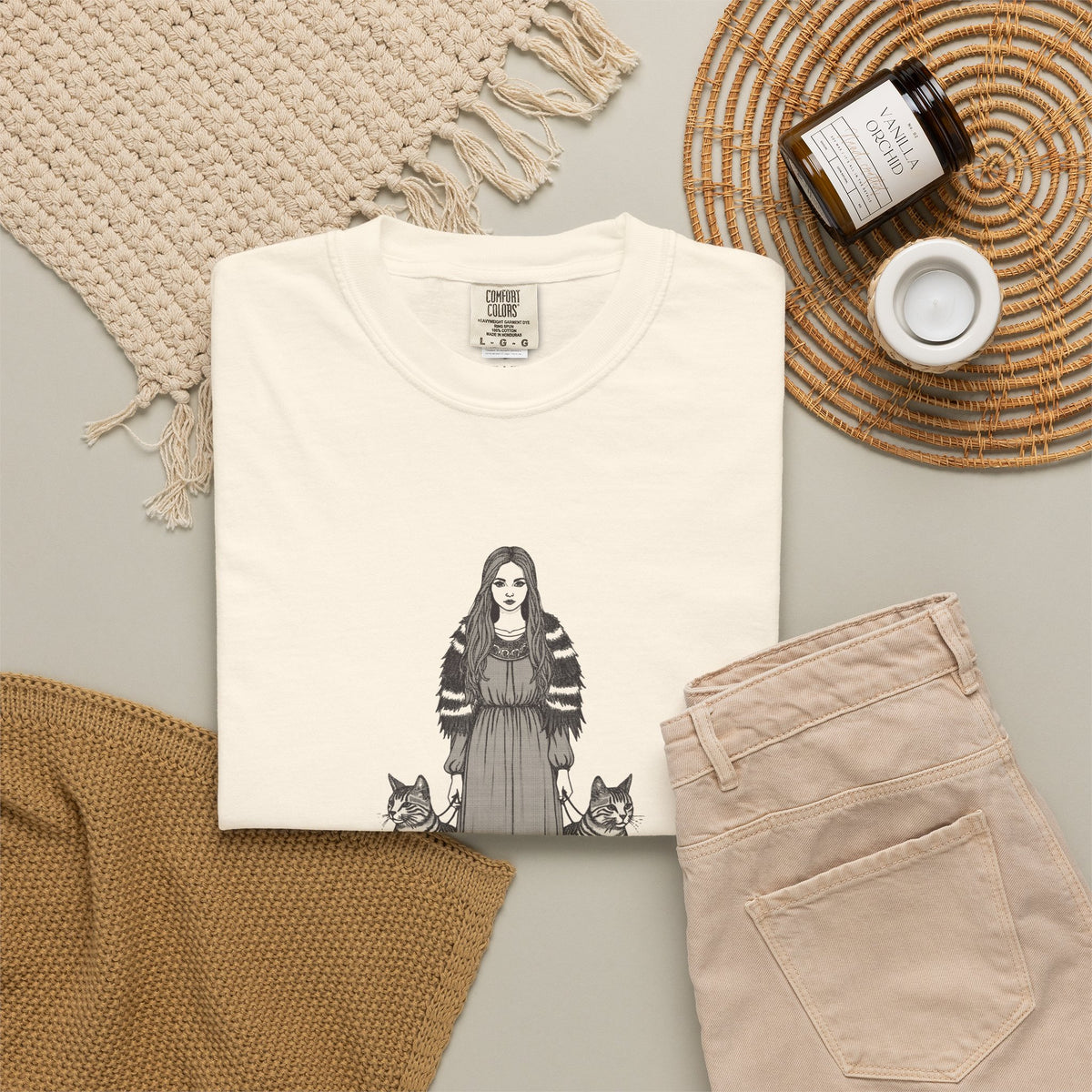 Freyja · “The original cat lady.” — Garment-Dyed One-Ink Tee