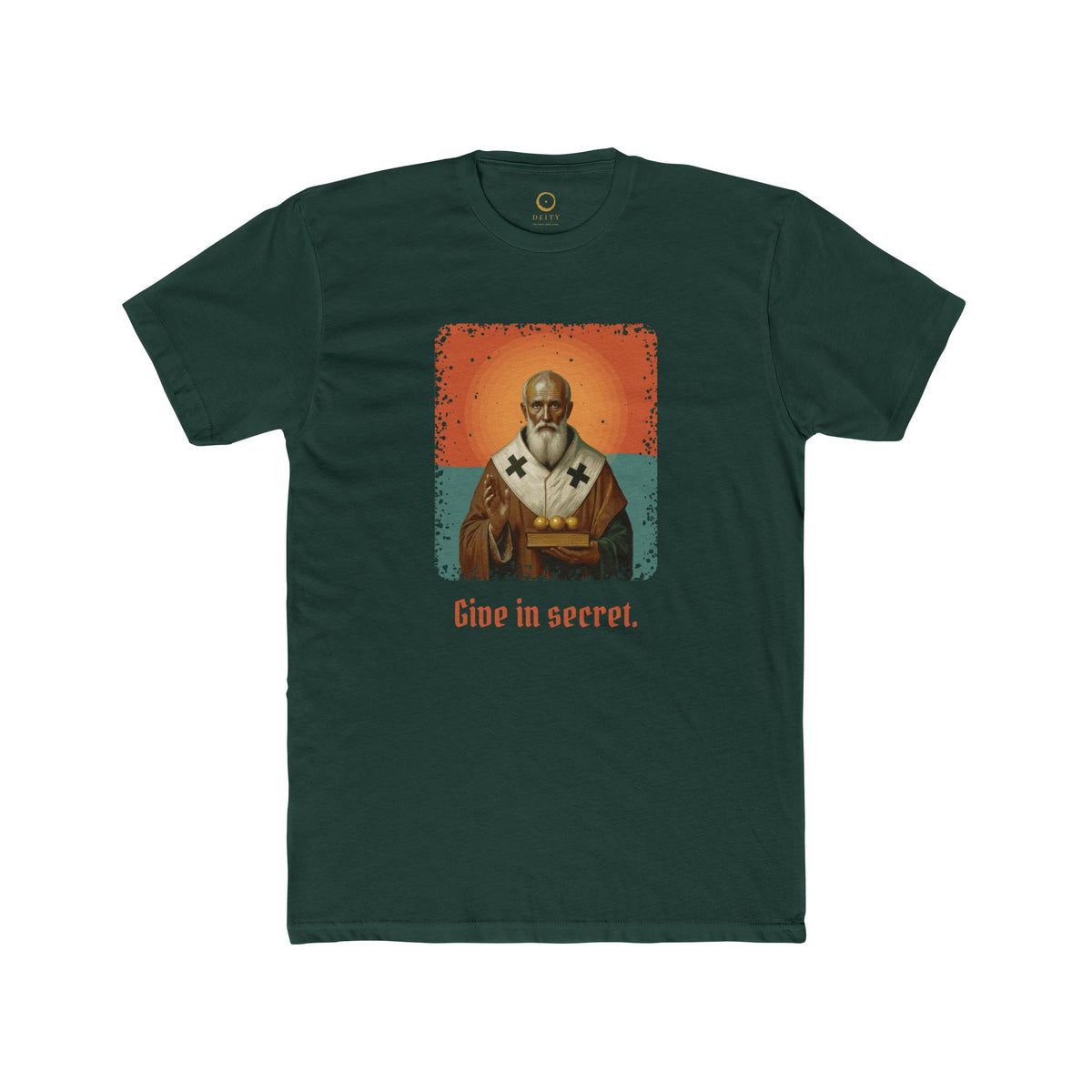 St Nicholas of Myra · “Give in secret.” — Unisex T-Shirt