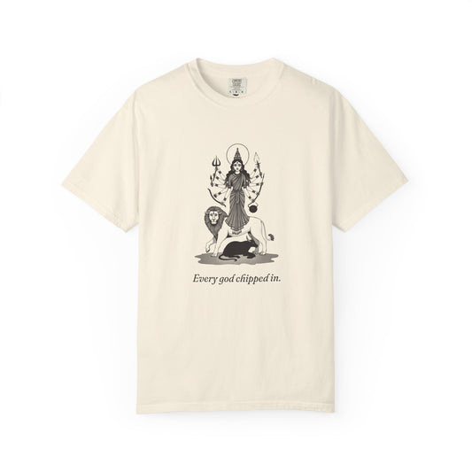 Durga · “Every god chipped in.” — Garment-Dyed One-Ink Tee