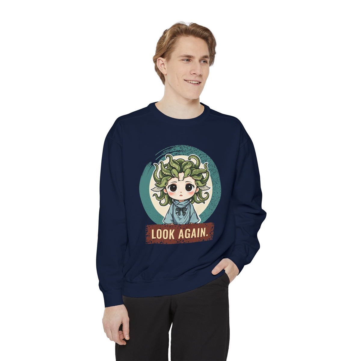 Medusa · “Look again.” — Garment-Dyed Sweatshirt