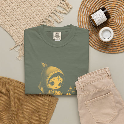 Radha · “Her name comes first.” — Garment-Dyed One-Ink Tee
