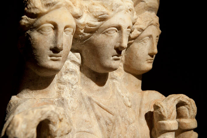 Three-headed Hecate from Yalvaç, Antalya Museum, showing her triple form in Anatolian Roman-era sculpture.