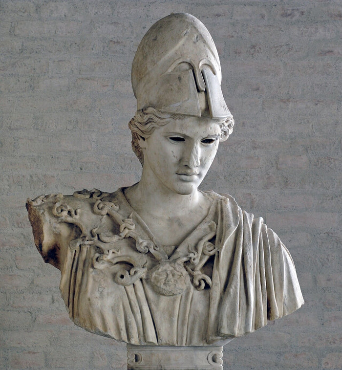 Marble bust of Athena in a Corinthian-style helmet, with the aegis and Gorgoneion on her chest.