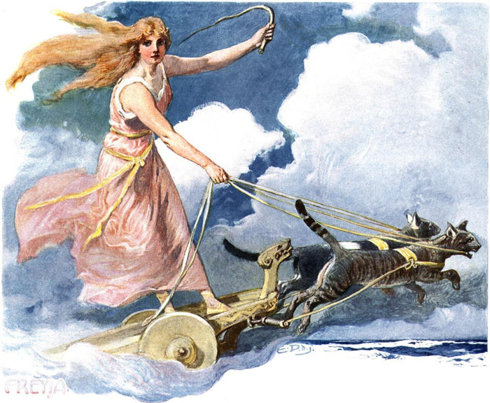 Emil Doepler's Freyja, c. 1905, driving her chariot drawn by cats, her best-known attribute.
