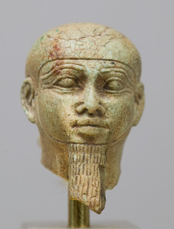 Faience head of Ptah with the god's tight cap and straight beard, Dynasty 25, late 8th–mid 7th century BCE.