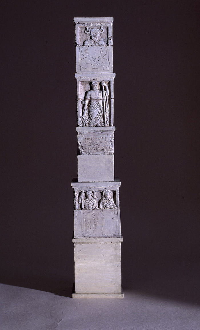 1984 model of the Pilier des Nautes, with Cernunnos shown seated cross-legged on the top tier above Jupiter.
