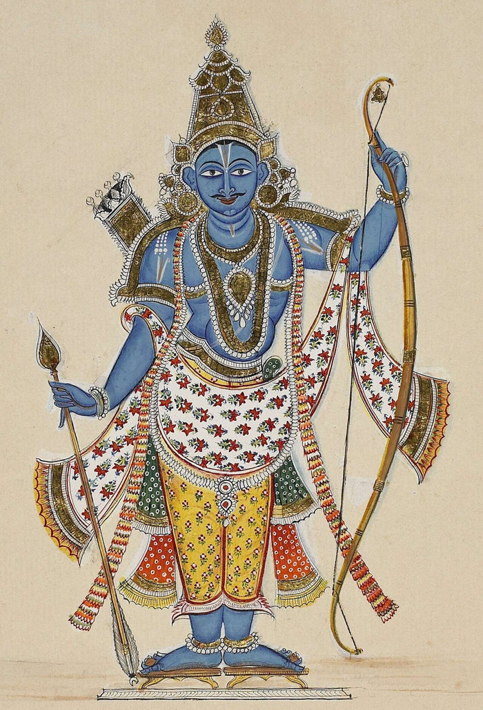 Painting of Lord Rama as a blue-skinned archer with bow, arrows and quiver, c. 1820, South India.