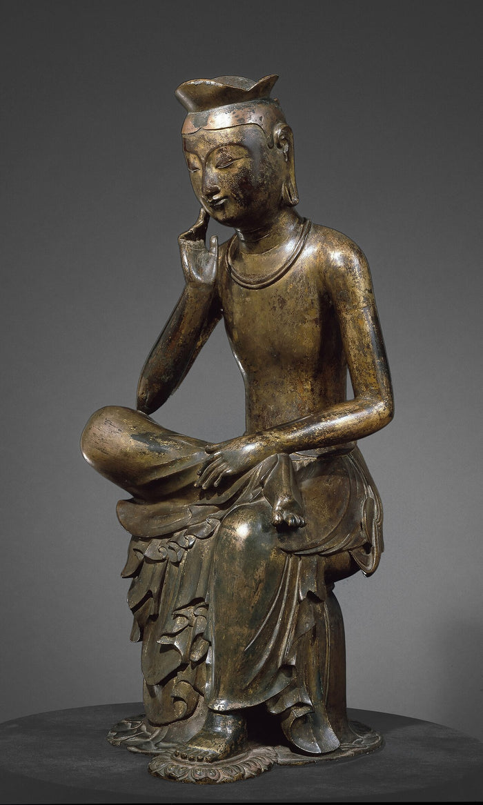 Gilded bronze Meditating Maitreya in the pensive pose, National Museum of Korea; a celebrated Korean image of Mireuk.