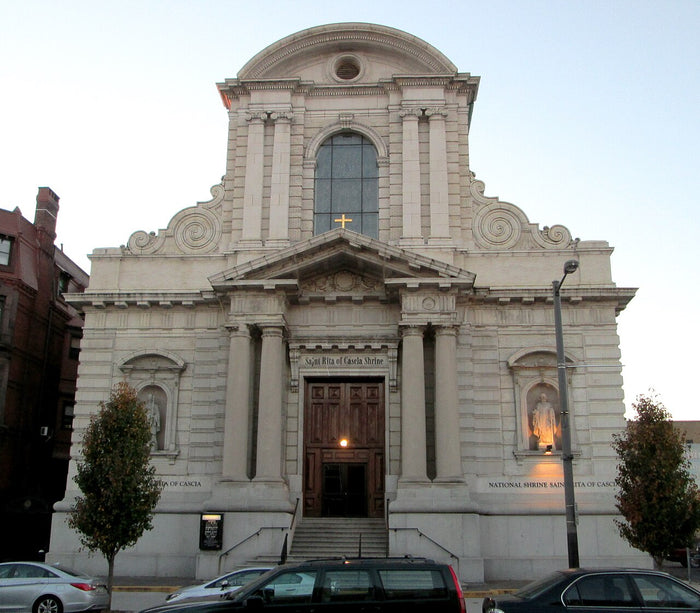 National Shrine of St. Rita of Cascia, Philadelphia, an Augustinian-run church devoted to the saint, seen from the east.