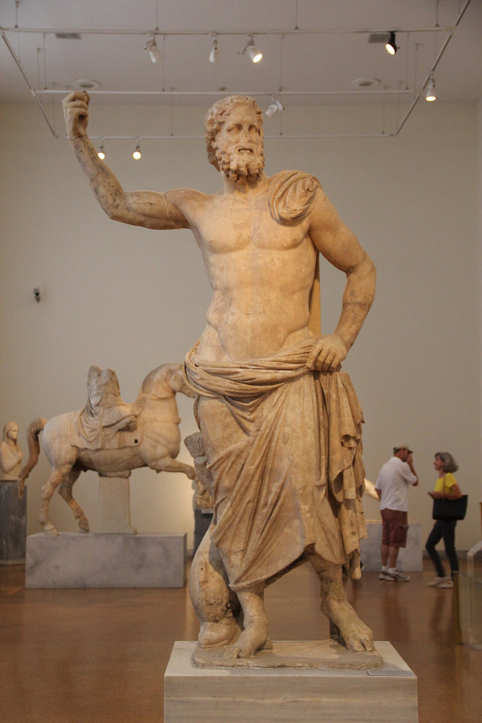 Parian marble statue of Poseidon from Melos, 125–100 BC; the raised hand once held his trident.