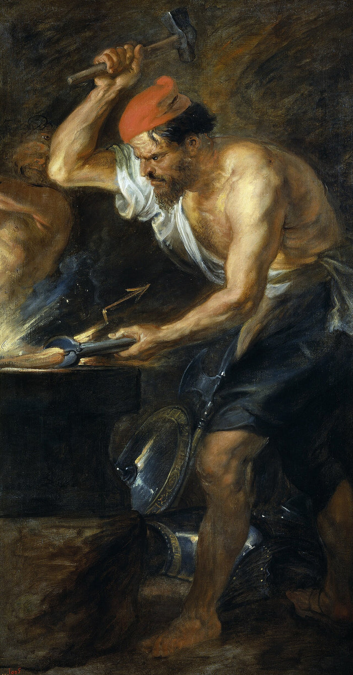 Rubens, Vulcan forging the Thunderbolts of Jupiter (c. 1636–38): the smith god raises his hammer over the anvil.