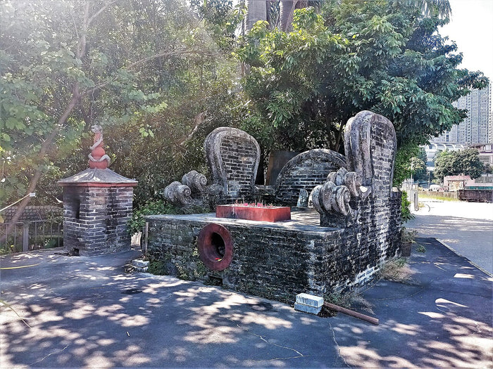 Old brick-and-stone Earth God shrine on the Ping Shan Heritage Trail, Hong Kong (2022).