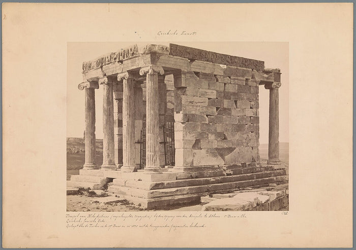 Temple of Athena Nike on the Athenian Acropolis, photographed c. 1875–1900, an Ionic temple devoted to Athena as Victory.