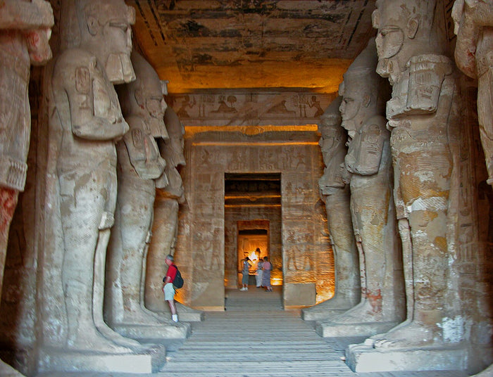 Eight Osiris pillars in the Temple of Ramesses II at Abu Simbel, where the king appears in Osirian form.