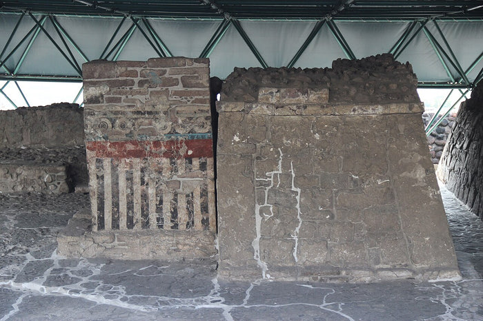 Temple of Tlaloc at the Aztec Great Temple, Tenochtitlan, where the rain god was worshipped beside Huitzilopochtli.