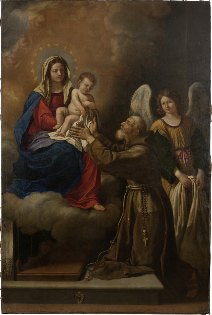 Seventeenth-century Vision of Saint Anthony of Padua: the Virgin presents the Christ Child to the kneeling friar, with an angel.