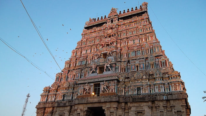 Gopuram of the Nataraja temple at Chidambaram, the principal Tamil Shaiva shrine devoted to Shiva as cosmic dancer.