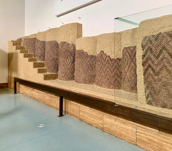 Reconstructed cone-mosaic columns from the Eanna precinct at Uruk, Inanna's main cult centre, now in the Pergamon Museum.