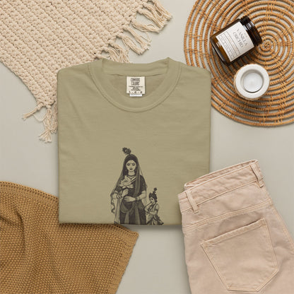 Radha · “Her name comes first.” — Garment-Dyed One-Ink Tee