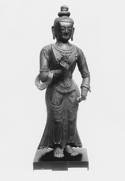Standing Maitreya in Tibetan bronze, 1700–1750, showing the Vajrayana tradition of Jampa.