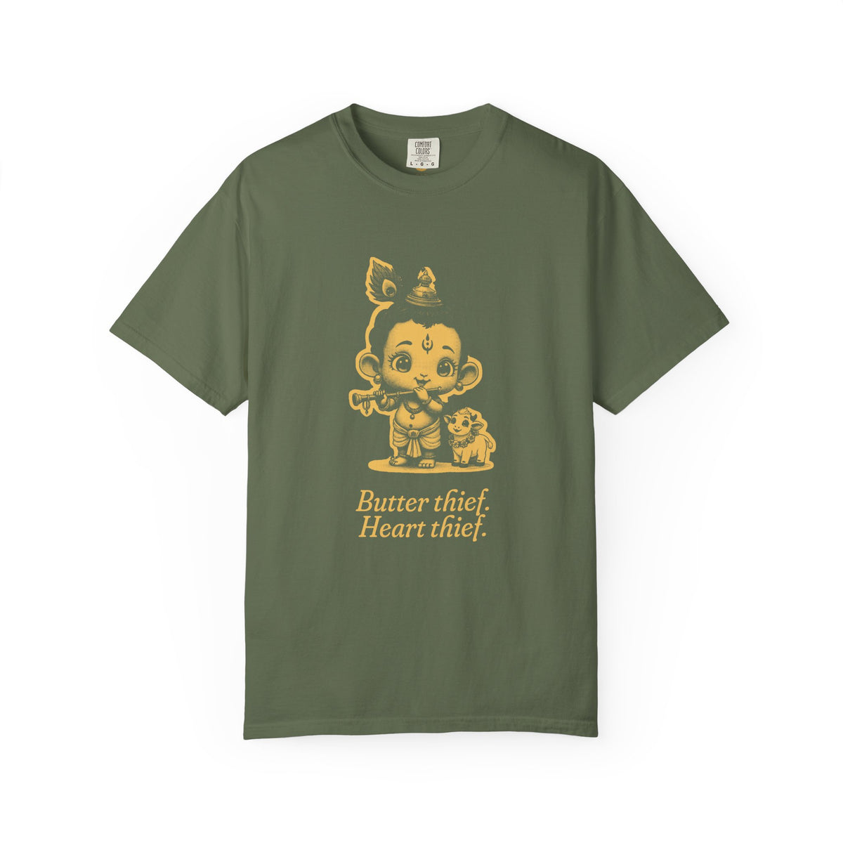 Krishna · “Butter thief. Heart thief.” — Garment-Dyed One-Ink Tee