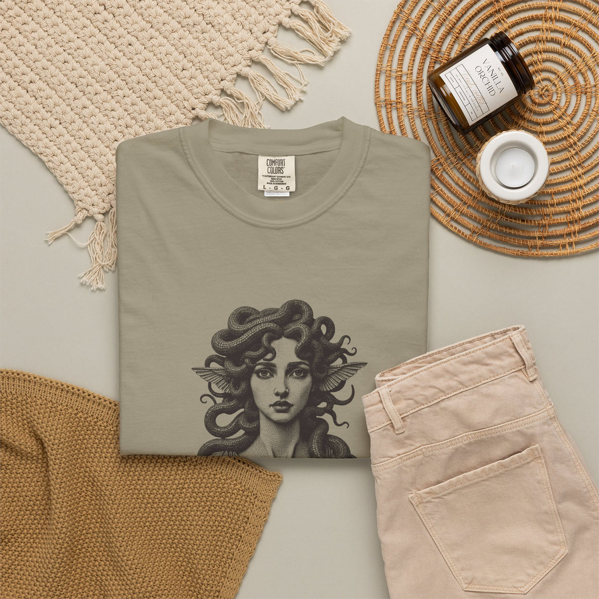 Medusa · “Look again.” — Garment-Dyed One-Ink Tee