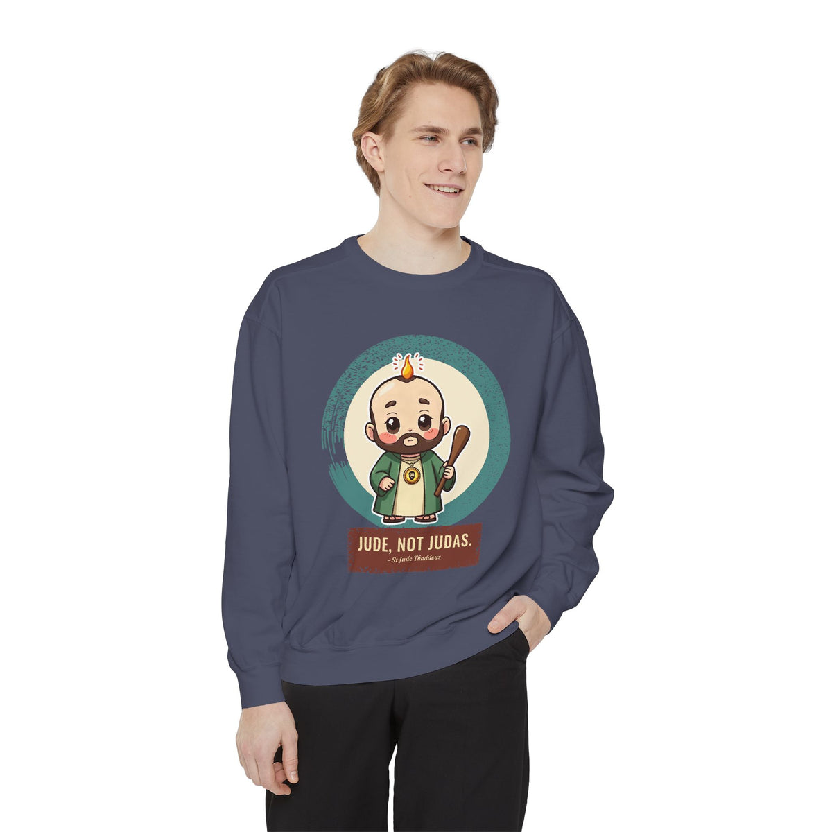 St Jude Thaddeus: Bearer of the Pentecost Flame — Garment-Dyed Sweatshirt
