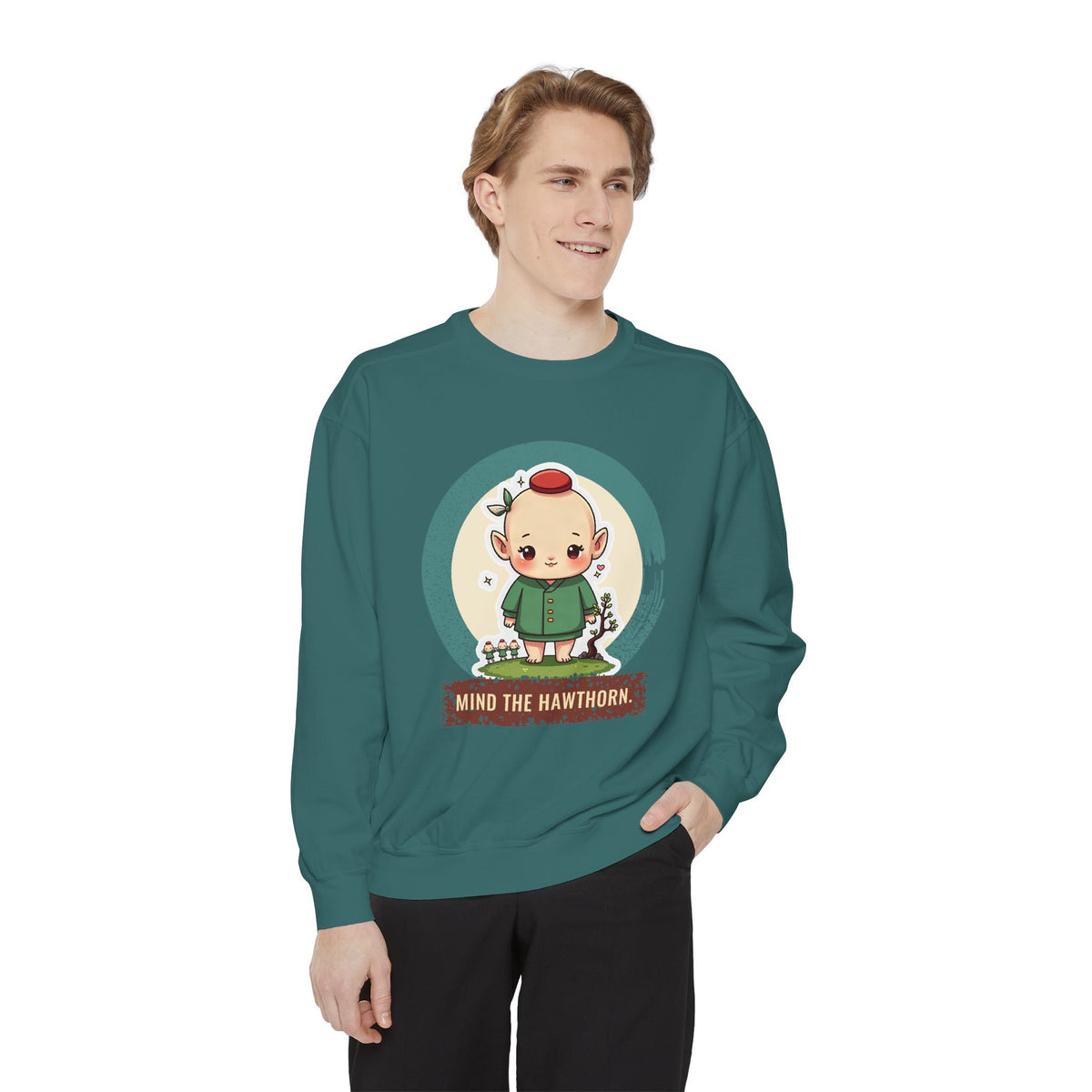 Aos Sí: Green Jacket, Red Cap — Garment-Dyed Sweatshirt