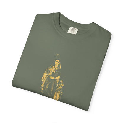 Radha · “Her name comes first.” — Garment-Dyed One-Ink Tee