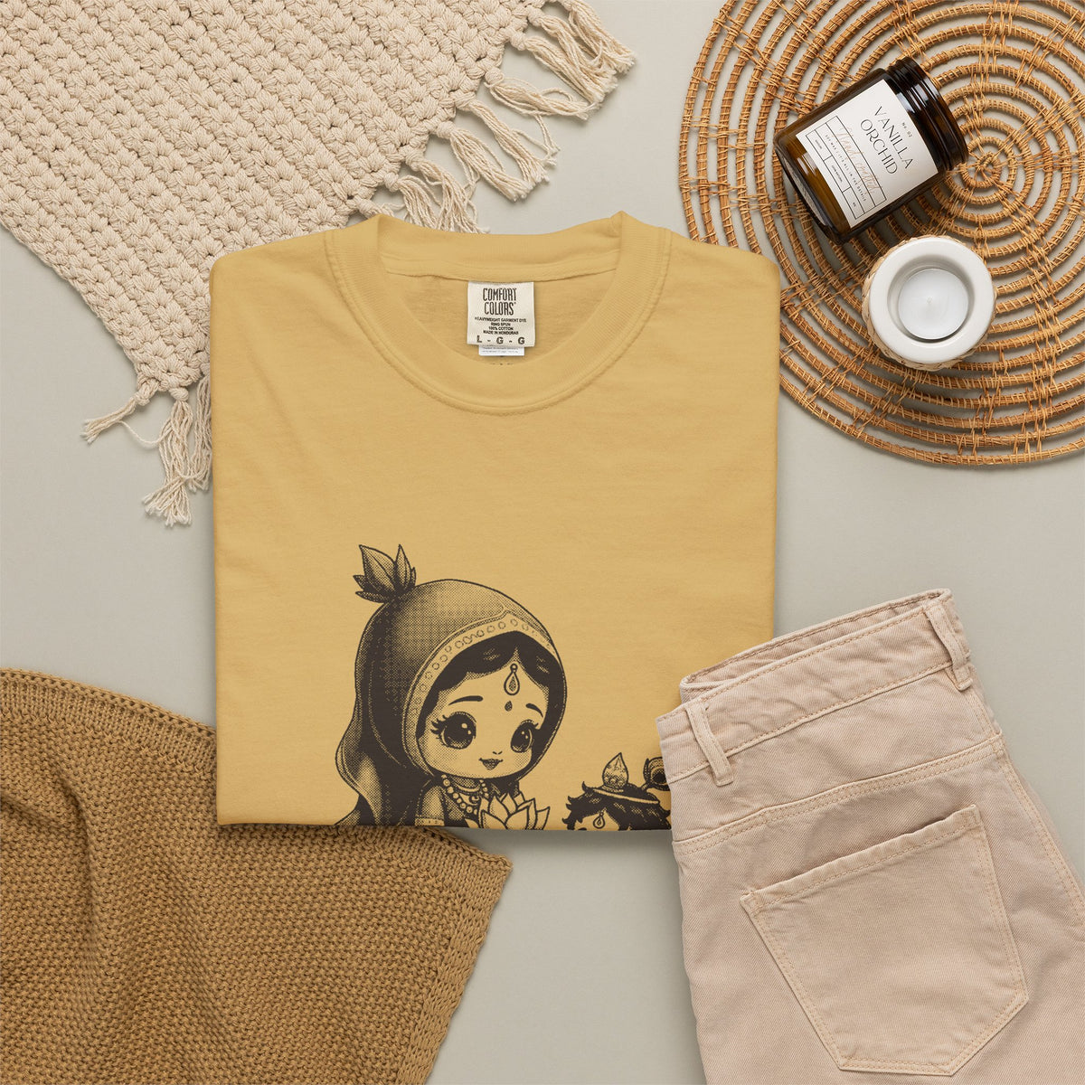 Radha · “Her name comes first.” — Garment-Dyed One-Ink Tee