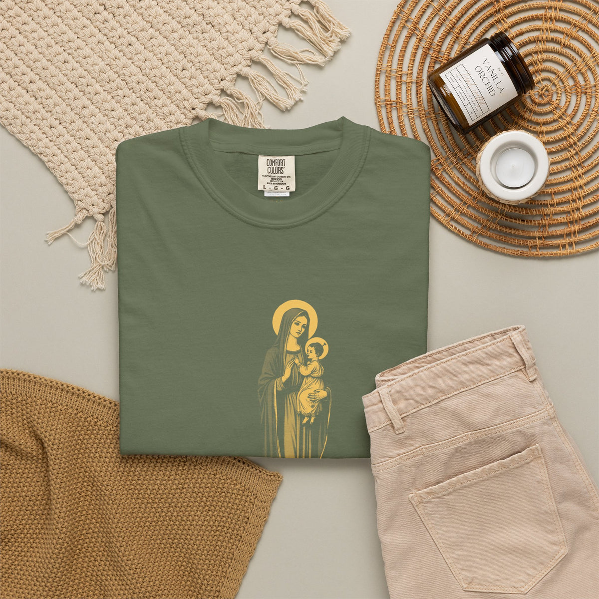 The Virgin Mary · “Ask your mother.” — Garment-Dyed One-Ink Tee