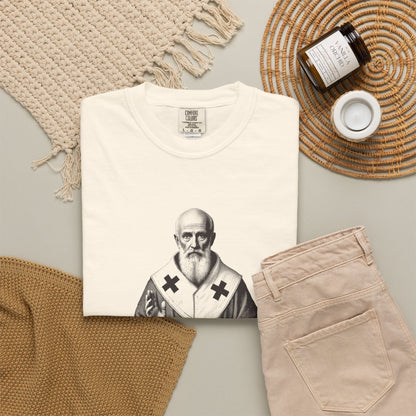 St Nicholas of Myra · “Give in secret.” — Garment-Dyed One-Ink Tee