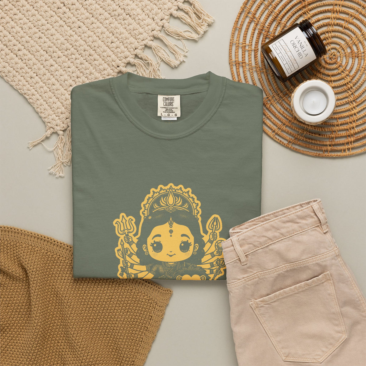 Durga · “Every god chipped in.” — Garment-Dyed One-Ink Tee