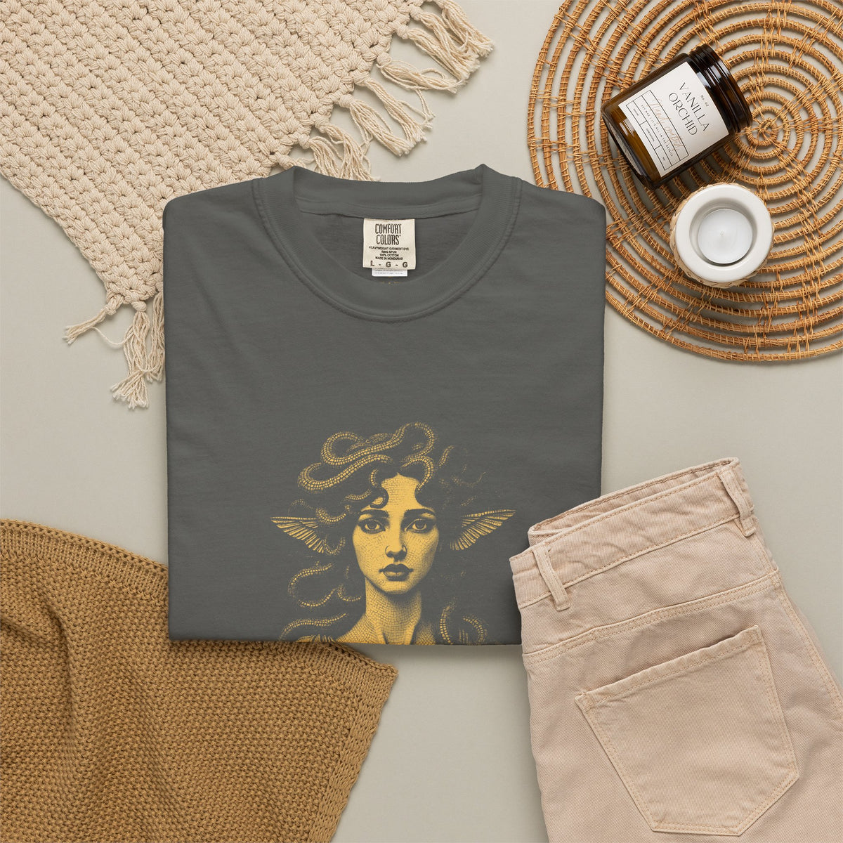 Medusa · “Look again.” — Garment-Dyed One-Ink Tee