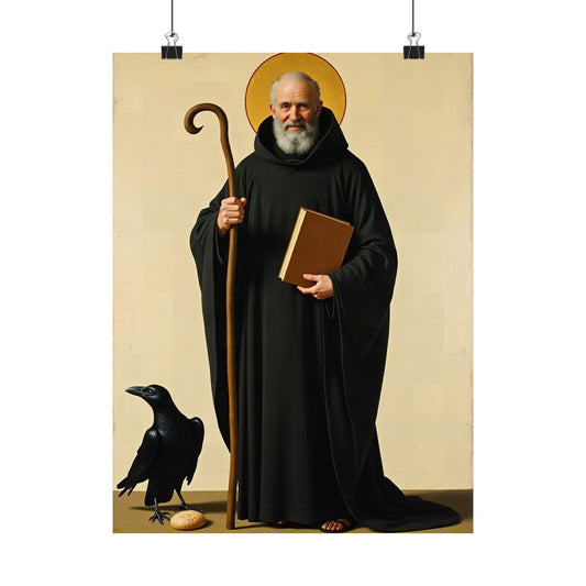 St Benedict of Nursia: The Raven and the Poisoned Loaf — Art Print