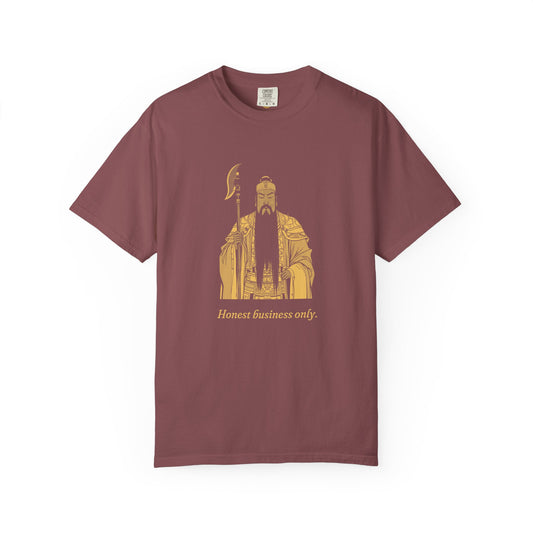 Guan Gong · “Honest business only.” — Garment-Dyed One-Ink Tee